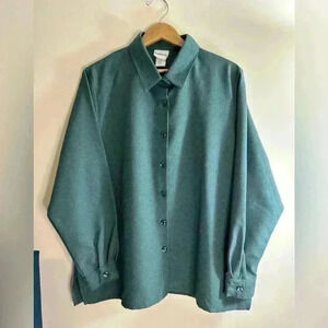BonWorth Shirt Adult XL Green Light Floral Embroidery Button Up Womens